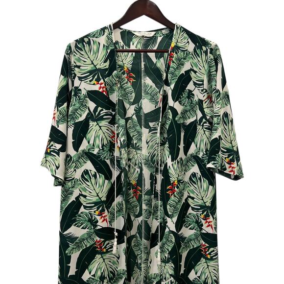 Rachel Zoe Swim Coverup Duster Green White Tropical Palm Print One Size - Picture 2 of 12